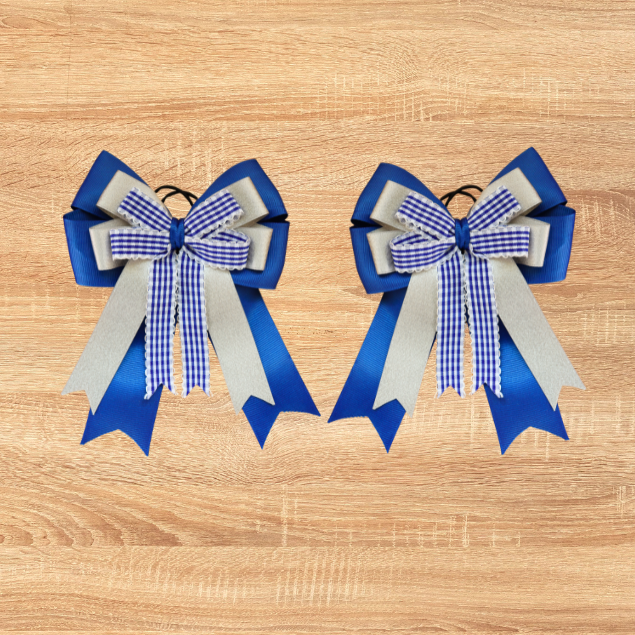 Navy Blue and Silver Horse Show Bows, Equestrian Hair Bow