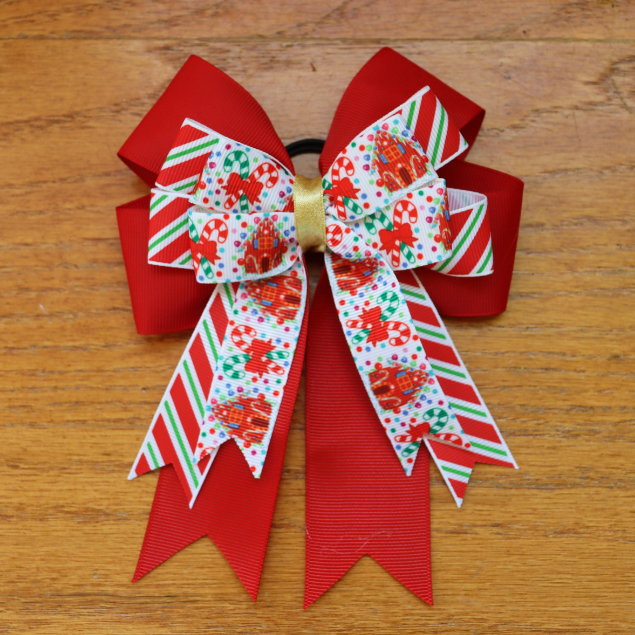 Holiday horse show bows plus belt,Equestrian hair bows and belt,Candycane stripe bows,Christmas stocking stuffer,Short stirrup bows,leadline