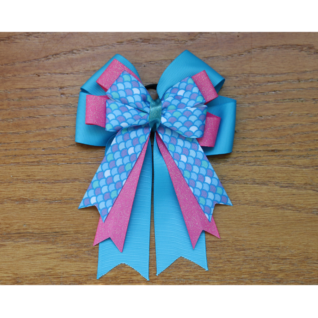 Horse show bows, Equestrian hair bows, Sparkly pink and blue mermaid scales, Short stirrup, Lead line, Pony bows, Girls hair bows