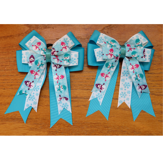 Holiday horse show bows, Christmas equestrian hair bows,Snowman show bow,Stocking stuffer, short stirrup, leadline for winter competitions