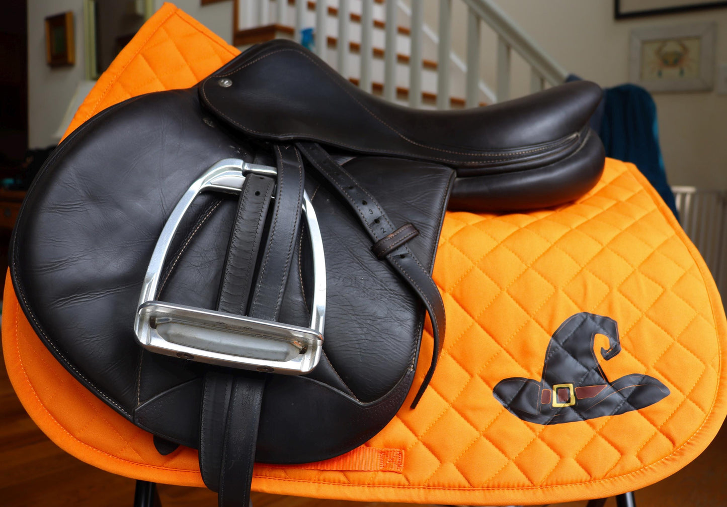 Halloween belt and saddle pad, Witch hats on belts and saddle pad, Matching belt and saddle pad for Halloween, Equestrian saddle pad