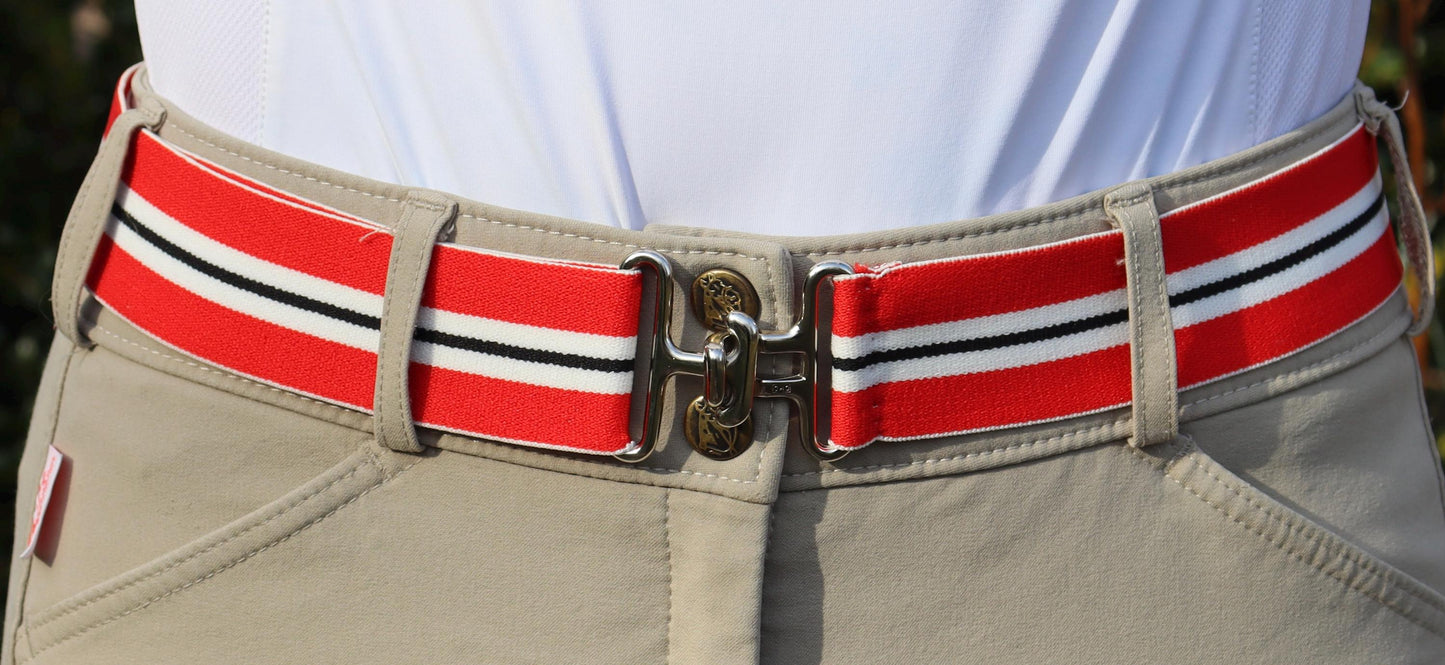 1.5 inch elastic equestrian belt, Red, white and black stripes riding belt, High quality adjustable riding belt, Stylish horse show belt