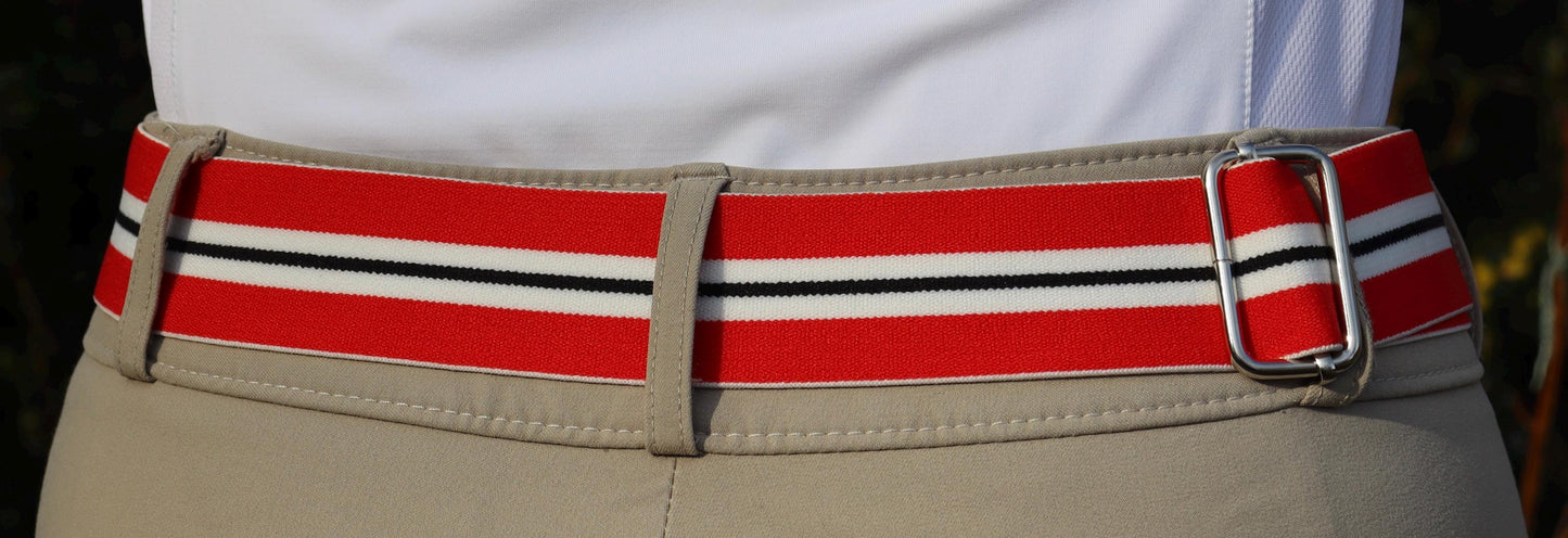1.5 inch elastic equestrian belt, Red, white and black stripes riding belt, High quality adjustable riding belt, Stylish horse show belt