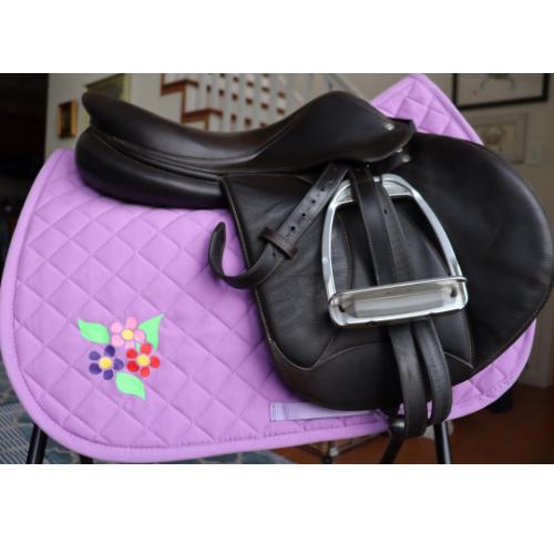 Flower saddle pad, Pretty flowers on lavender saddle pad, Spring flowers saddle pad for horseback rider, Equestrian saddle pad