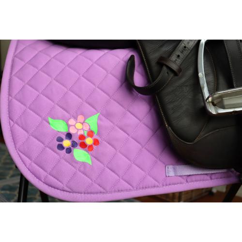 Flower saddle pad, Pretty flowers on lavender saddle pad, Spring flowers saddle pad for horseback rider, Equestrian saddle pad