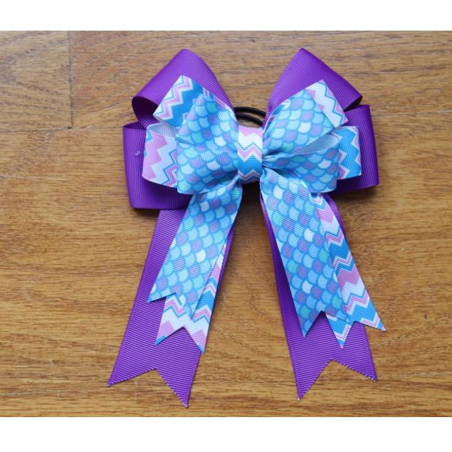 Horse show bows, Equestrian hair bows, Purple and Blue Mermaid Scales, Short stirrup, Lead line, Girls hair bows
