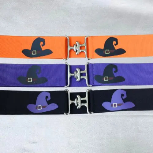 Halloween belt and saddle pad, Witch hats on belts and saddle pad, Matching belt and saddle pad for Halloween, Equestrian saddle pad