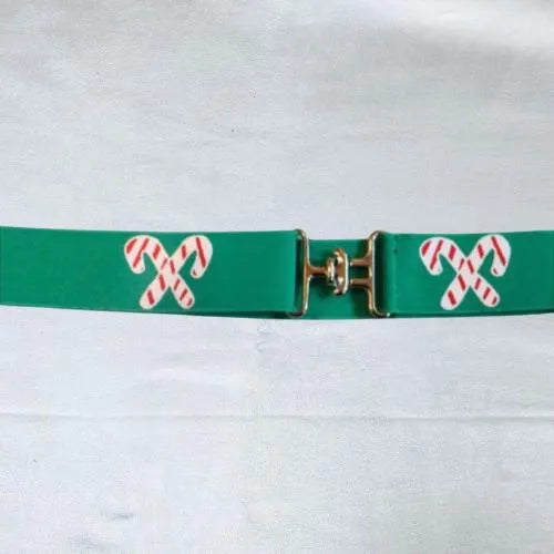 Holiday belt and saddle pad, Candy Canes on green saddle pad, Cute Christmas saddle pad and belt for horseback riders, Equestrian saddle pad