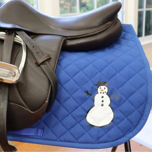 Holiday belt and saddle pad,Snowman on blue saddle pad,Cute saddle pad and belt for horseback riders,Equestrian saddle pads,Kids saddle pad