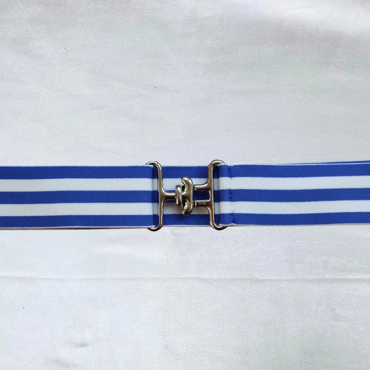1.5 inch elastic equestrian belt, Blue and white striped riding belt, High quality adjustable horse riding belt, Comfortable horse show belt