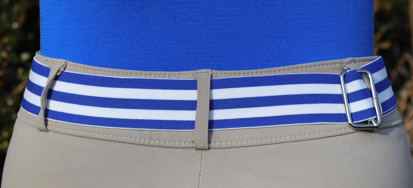 1.5 inch elastic equestrian belt, Blue and white striped riding belt, High quality adjustable horse riding belt, Comfortable horse show belt