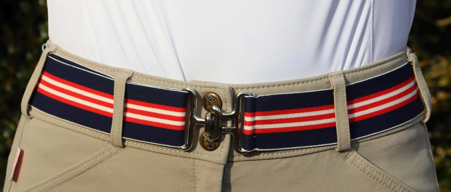 1.5 inch equestrian belt, Blue, red and white stripes riding belt, High quality adjustable horse riding belt, Stylish horse show belt