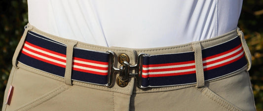 1.5 inch equestrian belt, Blue, red and white stripes riding belt, High quality adjustable horse riding belt, Stylish horse show belt