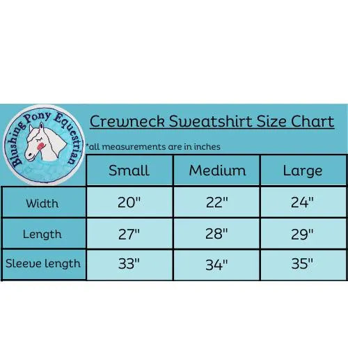 Crewneck sweatshirt, Light blue sweatshirt, Cute pony design, Sweatshirt for horse riders