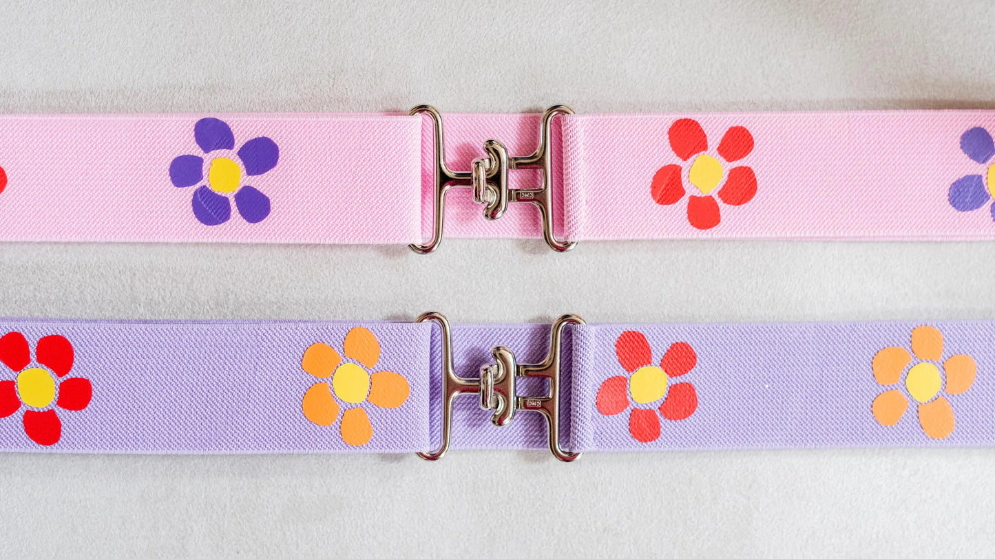 Flower belt and saddle pad, Pretty flowers on lilac saddle pad, Cute saddle and belt for horseback riders, 1.5 inch belt, Equestrian gift