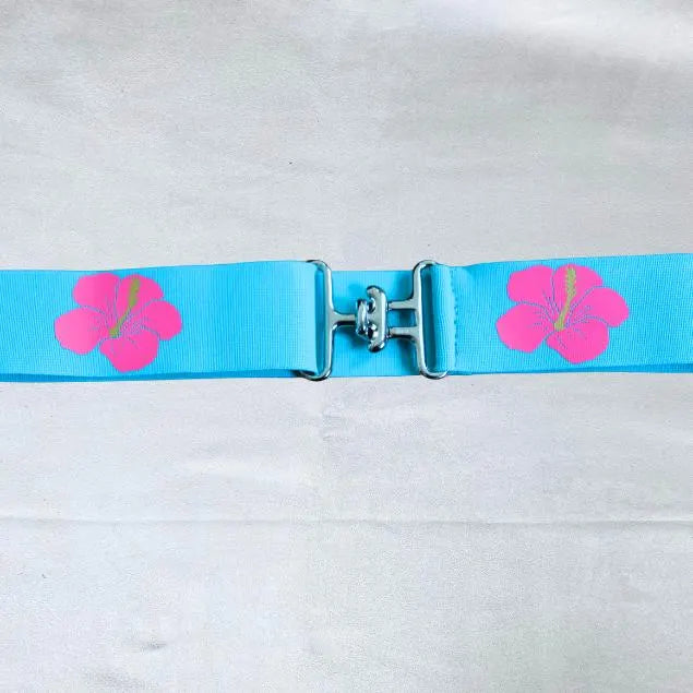 1.5 inch adjustable equestrian belt,Hot pink hibiscus horseback riding belt,Elastic horse riding belt with surcingle buckle,Equestrian gift