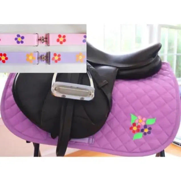 Flower belt and saddle pad, Pretty flowers on lilac saddle pad, Cute saddle and belt for horseback riders, 1.5 inch belt, Equestrian gift