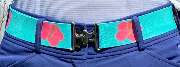1.5 inch adjustable equestrian belt,Hot pink hibiscus horseback riding belt,Elastic horse riding belt with surcingle buckle,Equestrian gift