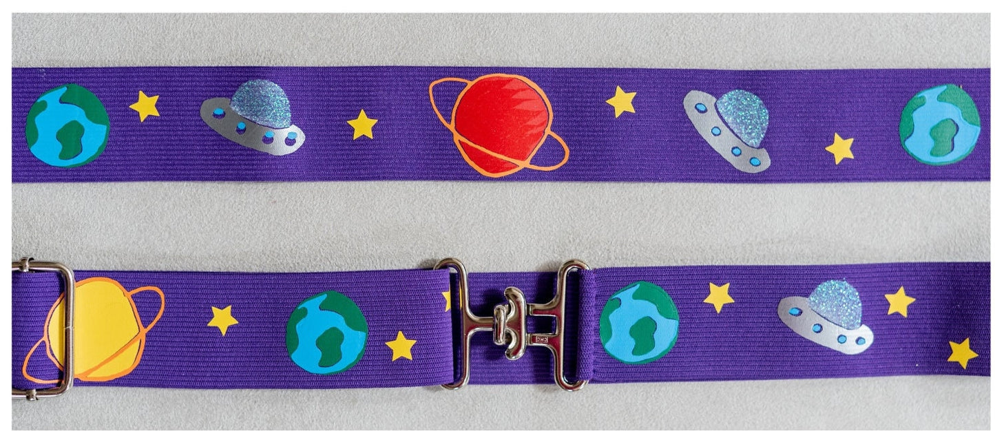 1.5 inch elastic equestrian belt, Outer space belt for horseback riding, Adjustable horse show belt, Equestrian gift