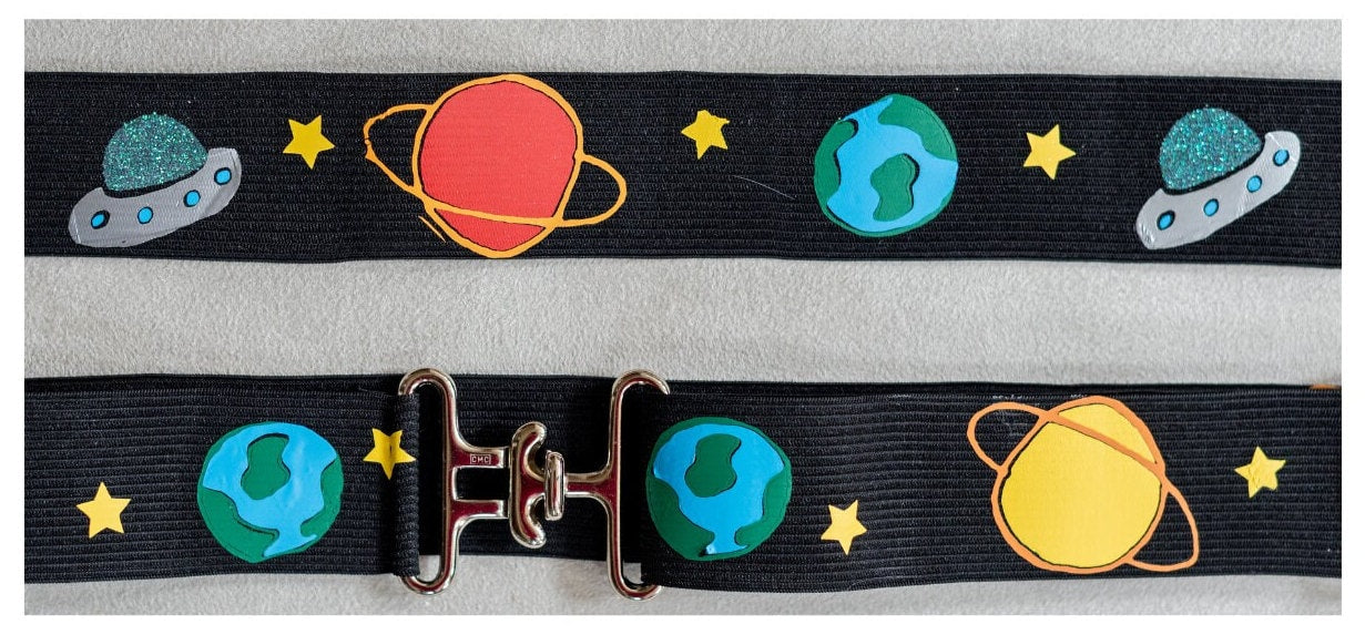 1.5 inch elastic equestrian belt, Outer space belt for horseback riding, Adjustable horse show belt, Equestrian gift