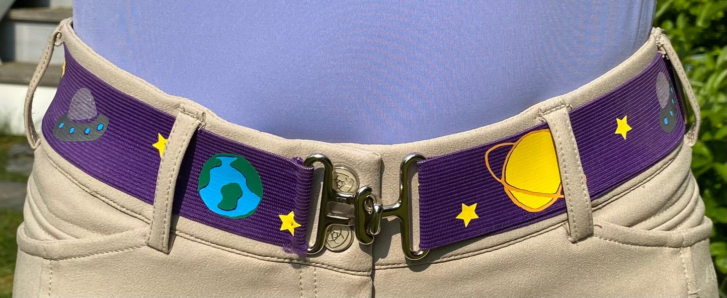 1.5 inch elastic equestrian belt, Outer space belt for horseback riding, Adjustable horse show belt, Equestrian gift