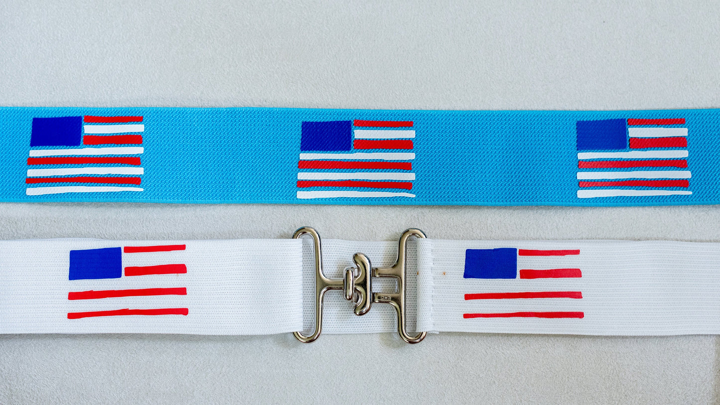 1.5 inch elastic equestrian belt, Flags horseback riding belt, Fourth of July horse show belt, Equestrian gift