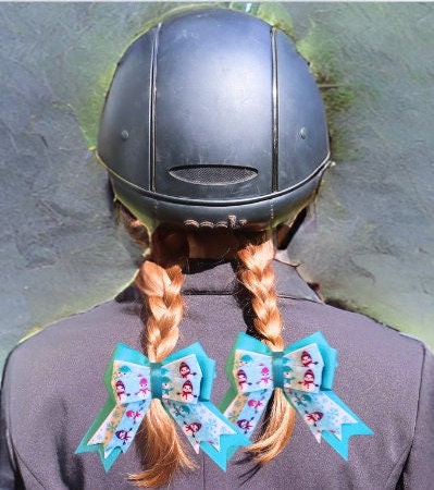 Holiday horse show bows, Christmas equestrian hair bows,Snowman show bow,Stocking stuffer, short stirrup, leadline for winter competitions
