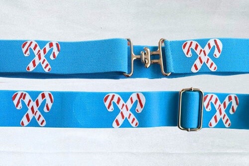 Holiday horse show bows plus belt,Equestrian hair bows and belt,Candycane stripe bows,Christmas stocking stuffer,Short stirrup bows,leadline