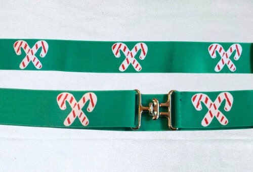 Holiday horse show bows plus belt,Equestrian hair bows and belt,Candycane stripe bows,Christmas stocking stuffer,Short stirrup bows,leadline