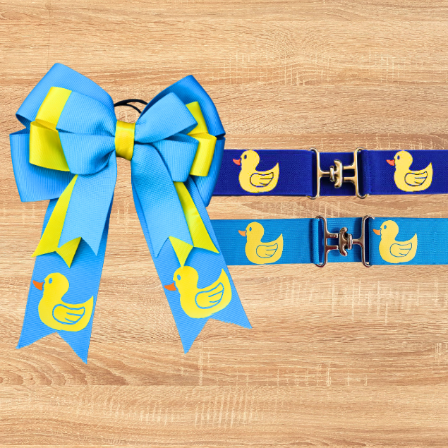 Light Blue Duck Show Bow & Belt Set for Horseback riders