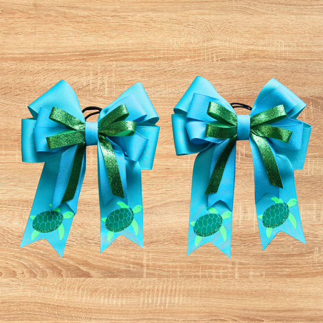 Teal Sea Turtle Show Bow & Belt Set for Horseback riders