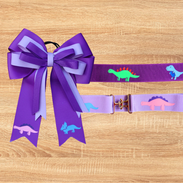 Two Dinosaur Show Bows & Belt Set for Horseback riders