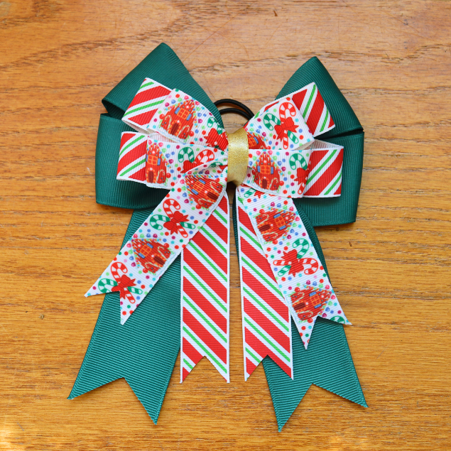 Green Holiday Horse Show Bows: Candy Cane & Gingerbread Equestrian Hair Bows