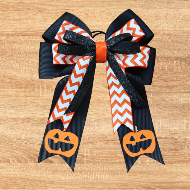 Pumpkin Halloween horse show bow plus belt, Equestrian hair bows and belt, Short stirrup bows, Lead line, Kids hair bows and belts