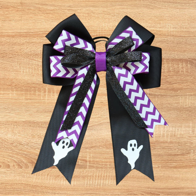 Ghost Halloween horse show bow plus belt, Equestrian hair bows and belt, Short stirrup bows, Lead line, Kids hair bows and belts