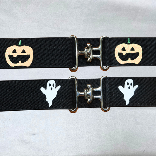 1.5 inch Halloween equestrian belt, Sparkly Ghosts and Pumpkins horseback riding belt, elastic horse show belt, Equestrian gift