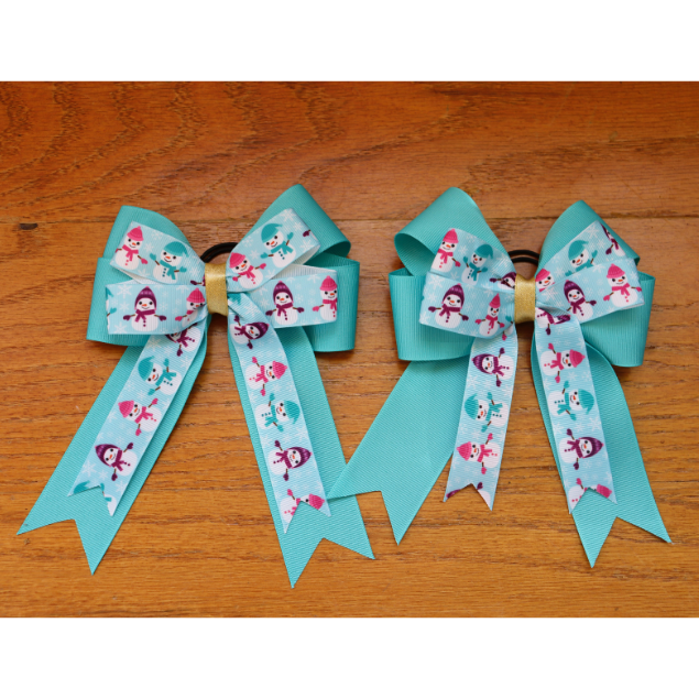 Equestrian Winter Teal snowman show bow for horse riders