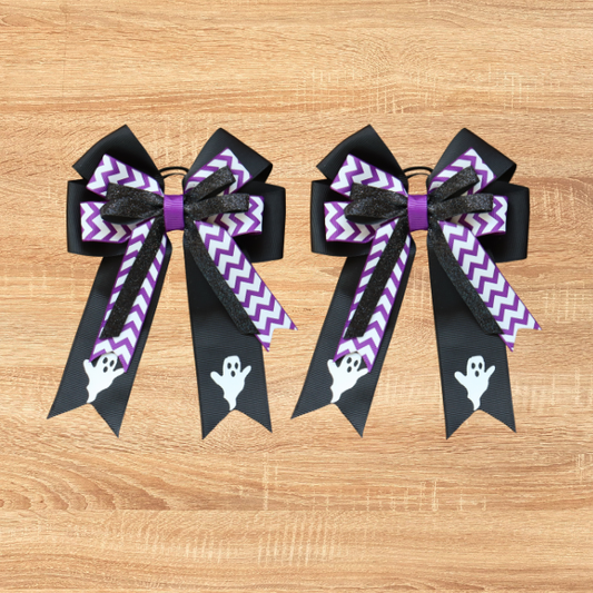 Ghost Halloween horse show bows, Equestrian hair bows, Short stirrup bows, Lead line, Kids hair bows