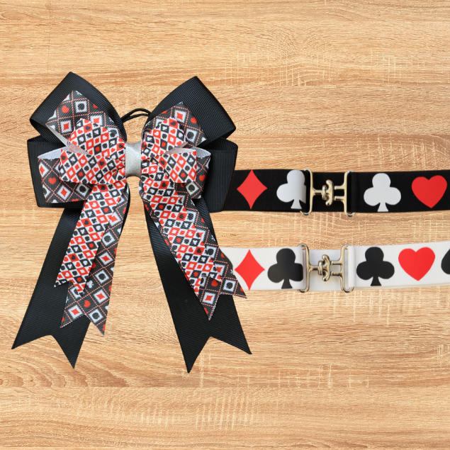 Black Playing Card Design Show Bow & Belt Set for Horseback riders