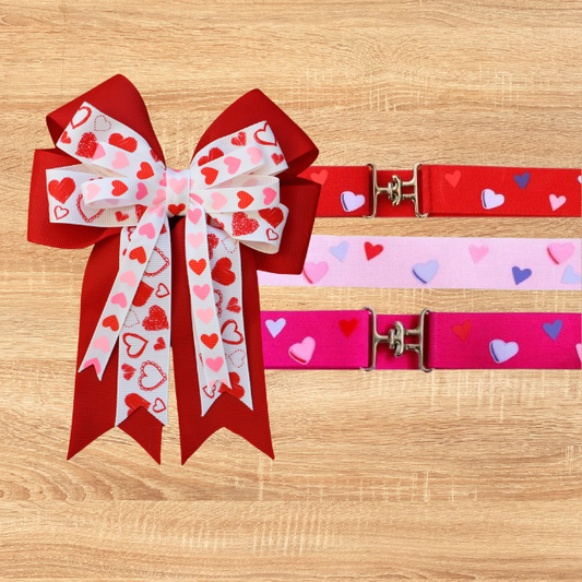 Red Valentine's Day Show Bow & Belt Set for Horseback riders