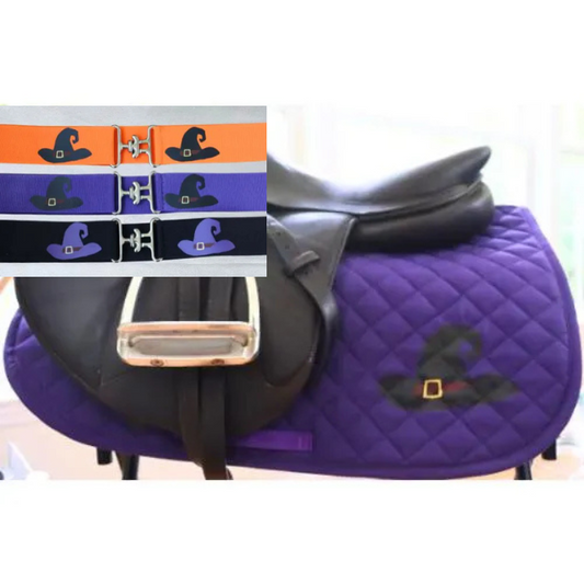 Halloween belt and saddle pad, Witch hats on belts and saddle pad, Matching belt and saddle pad for Halloween, Equestrian saddle pad
