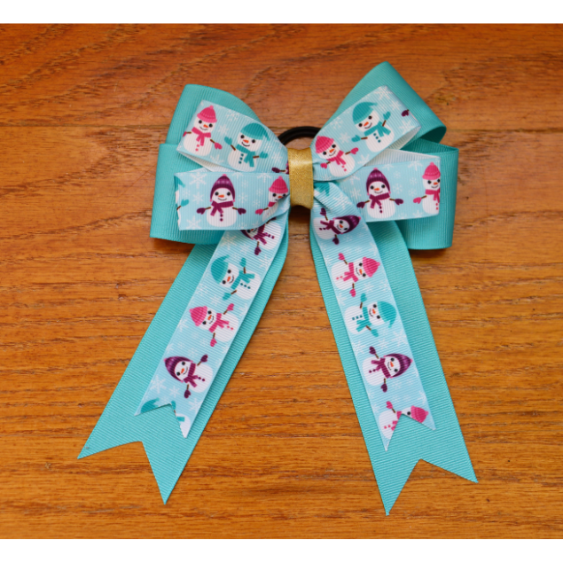 Equestrian Winter Teal snowman show bow for horse riders