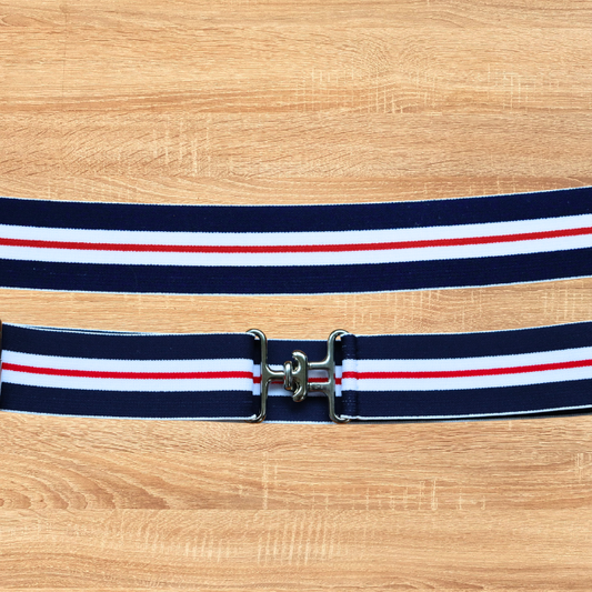1.5 inch equestrian belt, Blue, red and white stripes riding belt, High quality adjustable horse riding belt, Stylish horse show belt