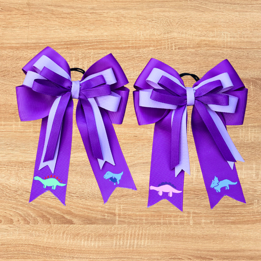 Purple Equestrian Dinosaur Show Bow for Horseback riders, set of 2 bows
