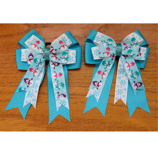 Holiday horse show bows, Christmas equestrian hair bows,Snowman show bow,Stocking stuffer, short stirrup, leadline for winter competitions