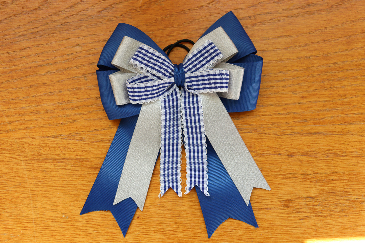Navy Blue and Silver Horse Show Bows, Equestrian Hair Bow