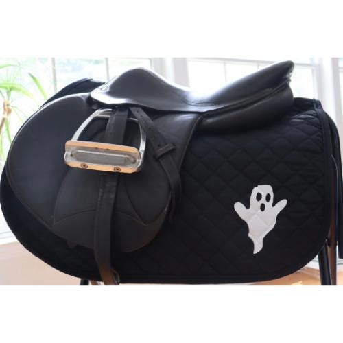 Halloween saddle pad, Ghost on black saddle pad,  Cute saddle pad for horseback riders, Equestrian saddle pad, Kids saddle pad