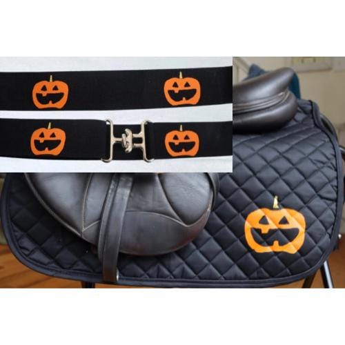 Halloween belt and saddle pad, pumpkins on belt and saddle pad, cute matching belt and saddle pad, equestrian saddle pad, kid saddle pad