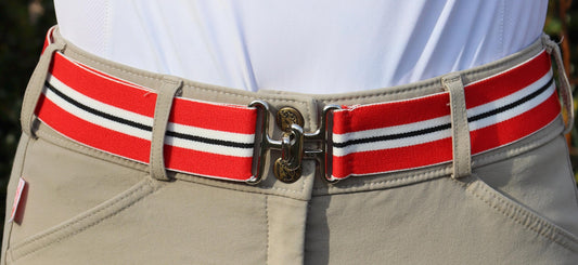 1.5 inch elastic equestrian belt, Red, white and black stripes riding belt, High quality adjustable riding belt, Stylish  horse show belt