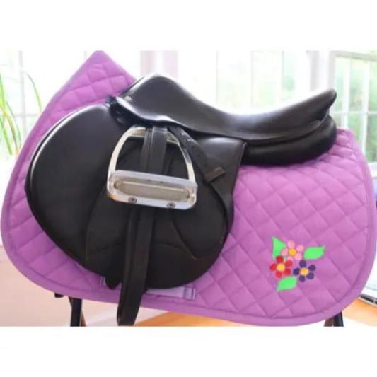 Flower saddle pad, Pretty flowers on lavender saddle pad, Spring flowers saddle pad for horseback rider, Equestrian saddle pad